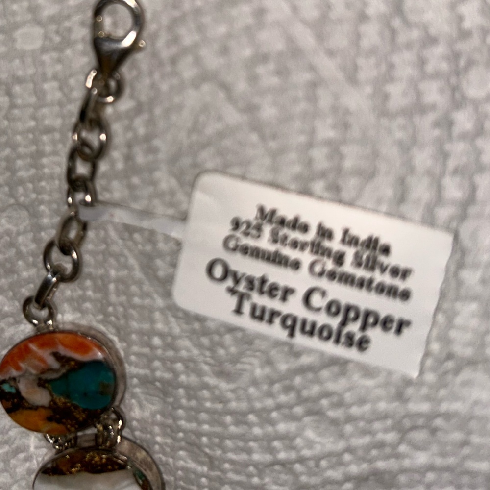 NEW 925 Sterling Silver Spiny Copper Turquoise Oval Link Bracelet - Picture 5 of 14
